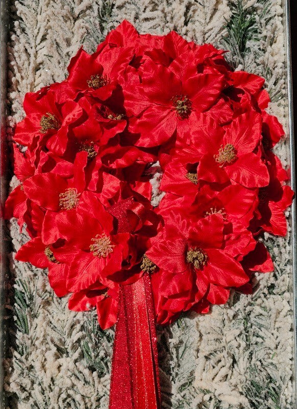 Wandbild Wand Deko Zink Schale mit künstlichen roten Weihnachtsternen Dekoration