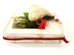 Holz Bilderrahmen Vintage Shabby Gesteck Rot Weiß Rose Sisalherz Kunstblumen