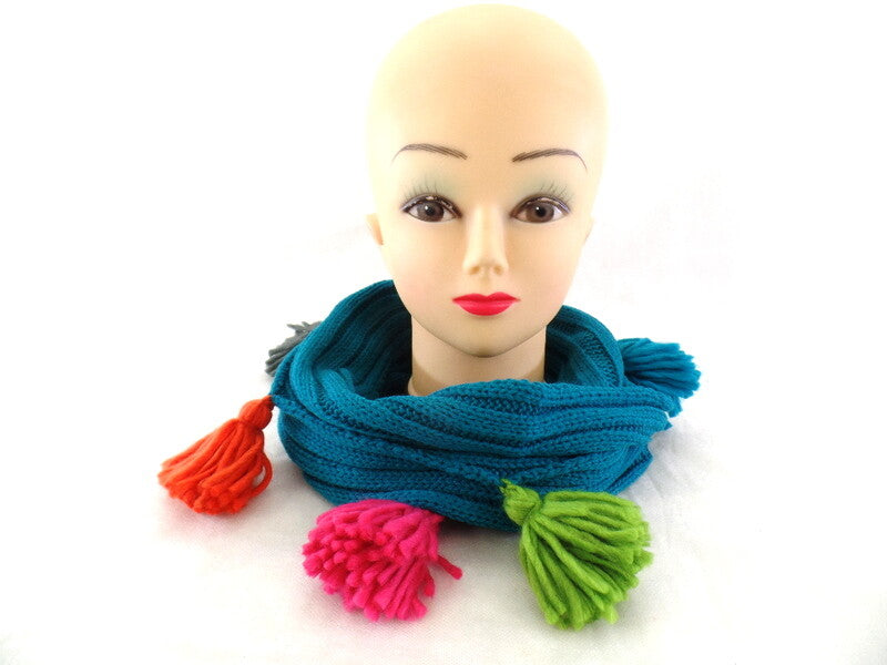 Schal Rundschal Loop Wickelschal Türkis gestrickt Polyester Quasten 70 x 25 cm