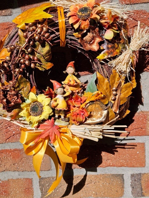 Kranz Tür / Wand Kranz 30 cm künstlich wie echt Herbstbätter Sonnenblume Orange