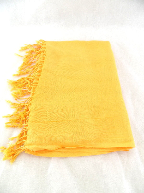 Schal Tuch Stola Fransen Dottergelb 100 % Viscose XXL Schal 190 Lang 65 Breit