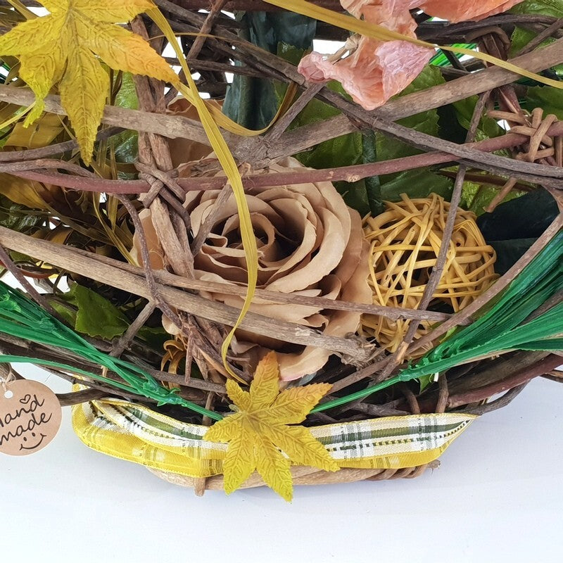 Gesteck Kunstblumen Weinrebengerüst Gelb Braun Wachsblumen Dekoration