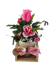 Casa-Poador Künstliches Gesteck Kunstblume in Holzkästchen Blume Geschenk Deko