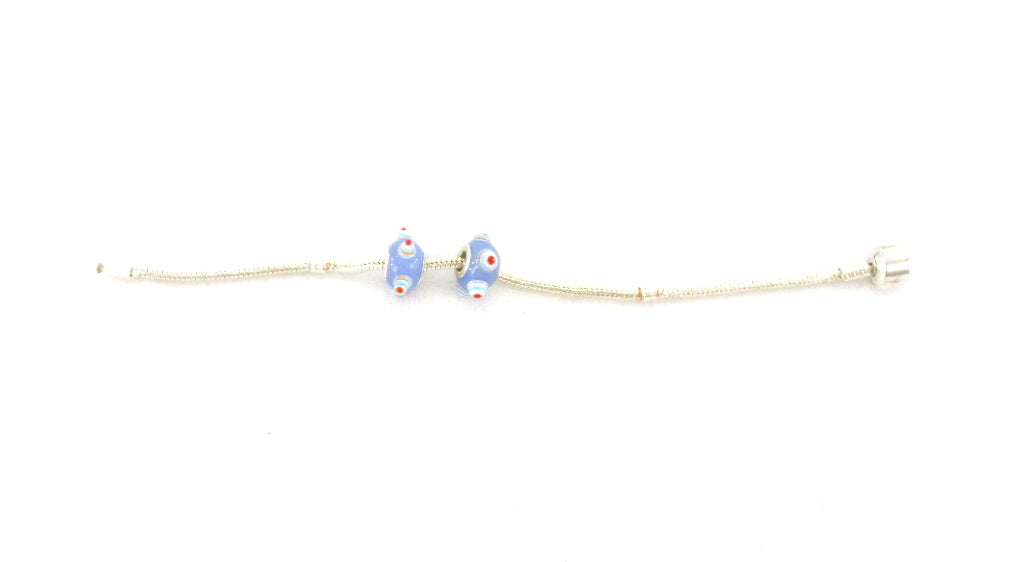 Armband Beadsarmband 20 cm Clipverschluss 2 blaue Glasperlen ohne Innengewinde