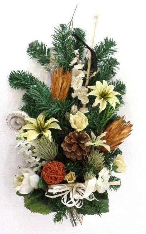 Grabschmuck Trockenblumen Mix Weiß Natur Natur Exoten Seide Strauß künstlich