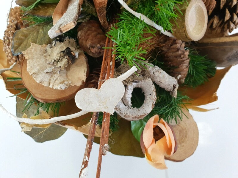 Grabschmuck Exoten Weiß Grün Sisalherz Natur Zapfen Budda Strauß künstlich Fried