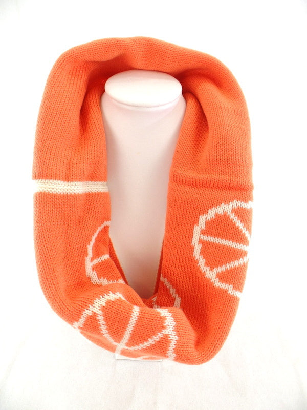 Schal Rundschal Weiß mit Orangen Peacezeichen Schlauchschal Schlupfschal H.C.