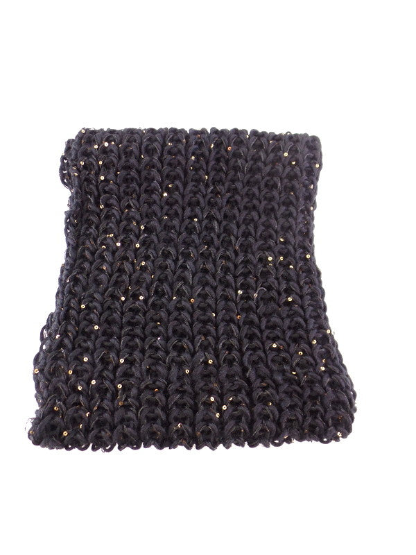 Schal Rund Wickelschal Schwarz Loop goldfarbige Pailetten gestrickt Polyester