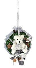 Kranz Türkranz Wandkranz Weiß Silber künstlich Thuja 21 cm Sterne Bär Zapfen