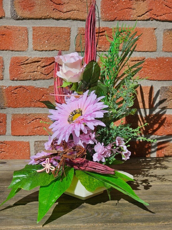 Casa-Poador künstliches Blumengesteck Rosa Gerbera Rosen Frühling