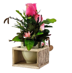 Casa-Poador Künstliches Gesteck Kunstblume in Holzkästchen Blume Geschenk Deko