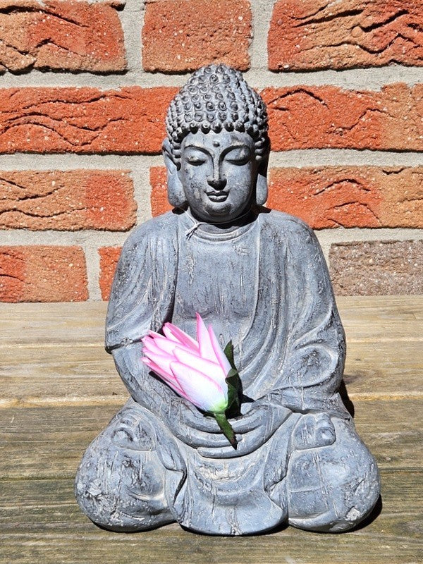 Buddha Figur sitzend Feng Shui Statue Thai grau 30 x 20 x 18 cm Deko Geschenk