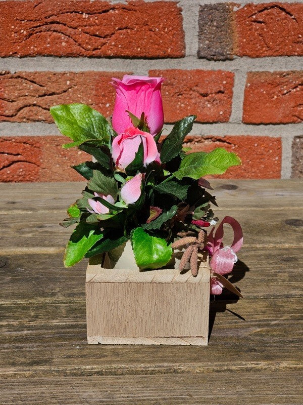 Casa-Poador Künstliches Gesteck Kunstblume in Holzkästchen Blume Geschenk Deko