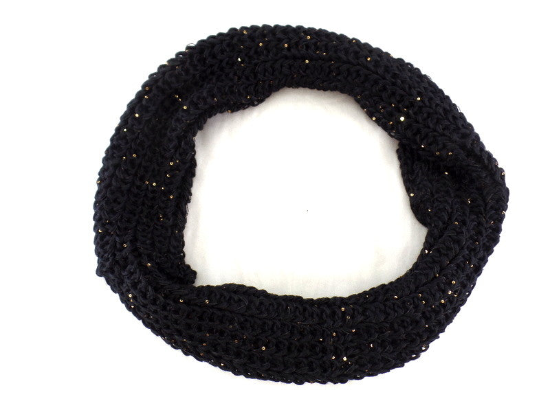Schal Rund Wickelschal Schwarz Loop goldfarbige Pailetten gestrickt Polyester
