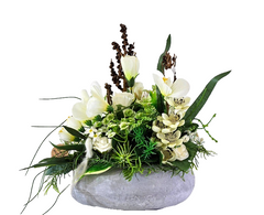 Casa-Poador Herzgesteck künstlich Beton Weiß Creme Grau Kunstblumen 20 cm H Herz