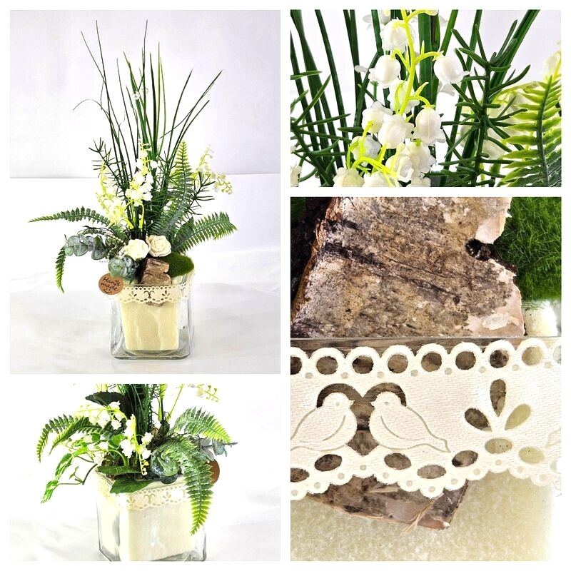 Casa-Poador Gesteck Maiglöckchen Kunstblumen Glas künstlich Geschenk Deko