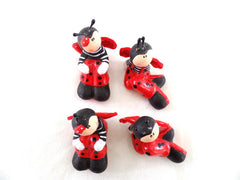 Marienkäfer Set 4 Stück 2 Jungen 2 Mädchen sitzend Keramik Ton Rot Schwarz 5 cm