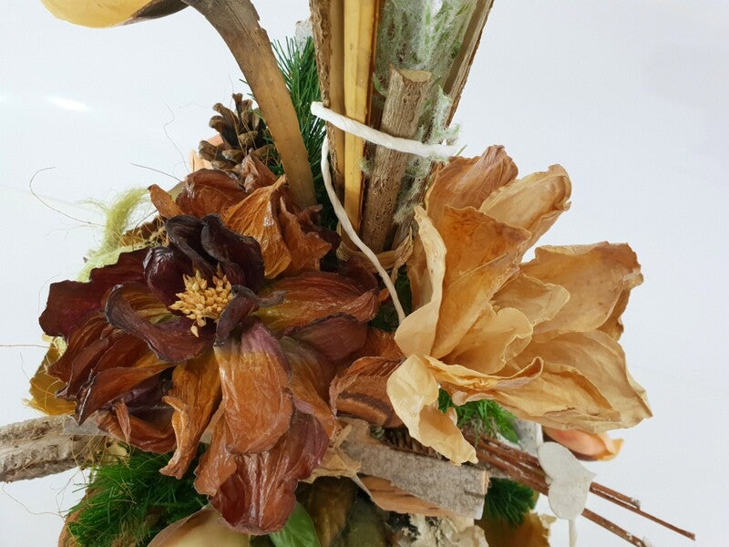 Grabschmuck Exoten Weiß Grün Sisalherz Natur Zapfen Budda Strauß künstlich Fried