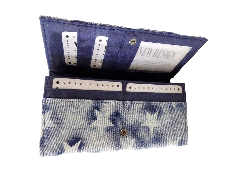Geldbörse Sternmuster New Design Etui Jeansstoff Querformat Wallet Portmonaie