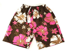 Badehose Badeshorts M / L Lotus Shorts geblümt Braun Pink Creme Short Freizeit