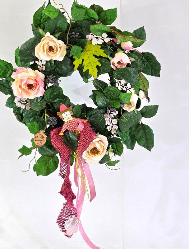 Kranz Tür / Wand Kranz künstlich wie echt Efeu Rosen Rosa Grün 35 cm Dekoration
