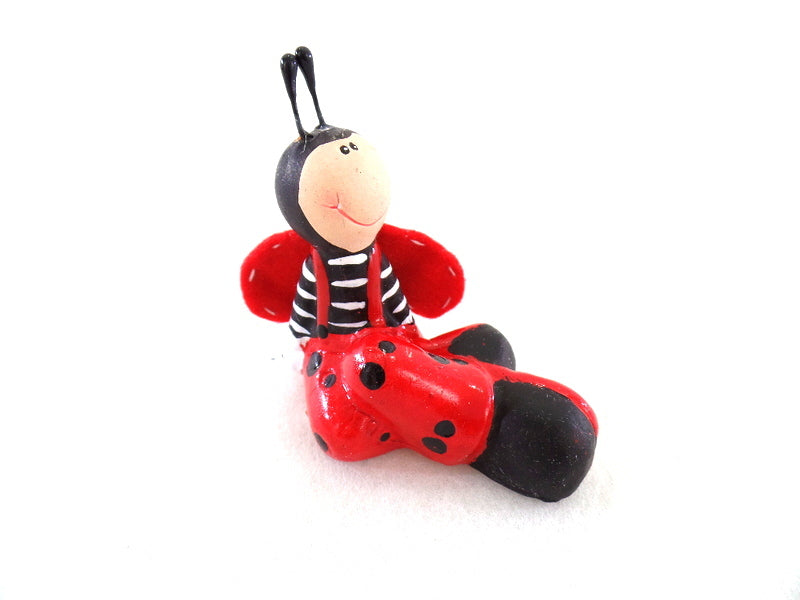 Marienkäfer Set 4 Stück 2 Jungen 2 Mädchen sitzend Keramik Ton Rot Schwarz 5 cm