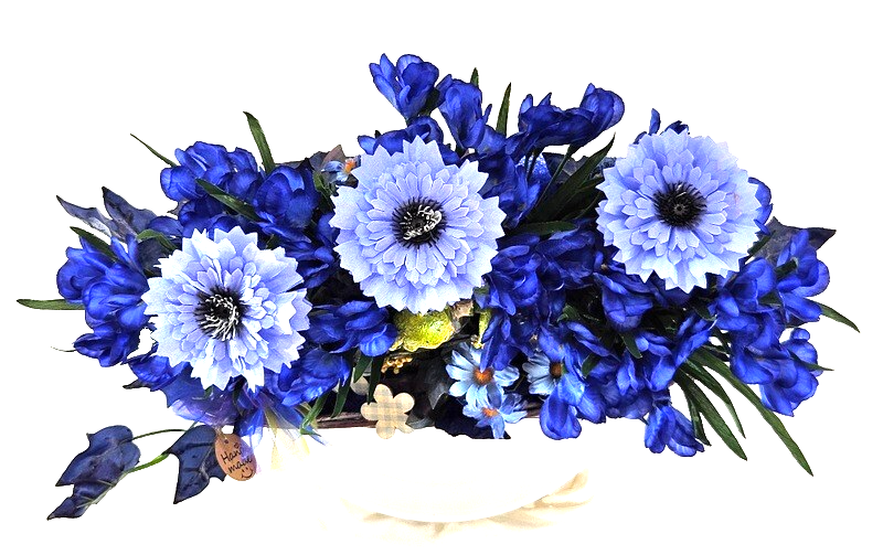 Casa-Poador Gesteck Blau Kunstblumen Krokus Froschfigur Dekoration