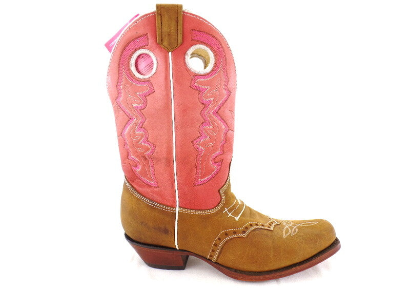 Westernstiefel Cowboyboot 39 beige rosa Cowboymotiv Application Rudel Leder