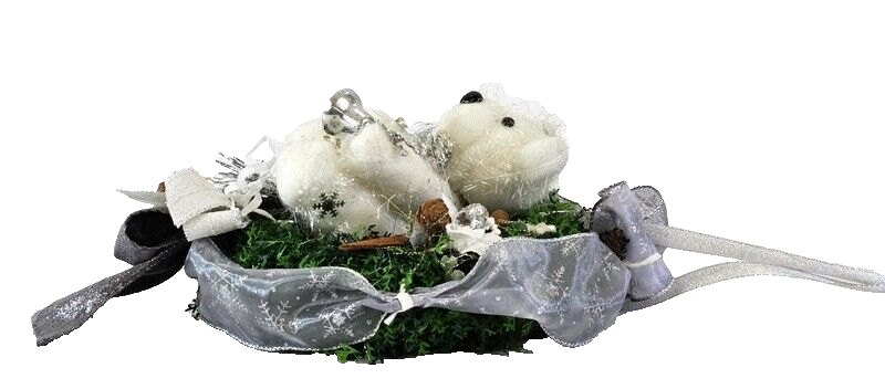 Kranz Türkranz Wandkranz Weiß Silber künstlich Thuja 21 cm Sterne Bär Zapfen