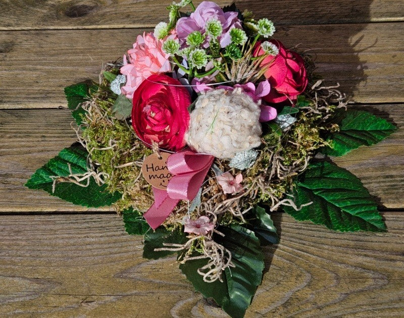 Grabschmuck Herz Gesteck Rose Baumwolle Kunstblumen Natur Allerheiligen Gedenken