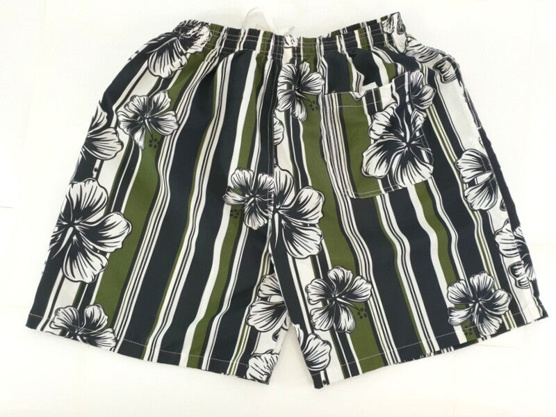 Shorts Badehose M/L Bermudas Lotus geblümt gestreift Schwarz Grün Weiß