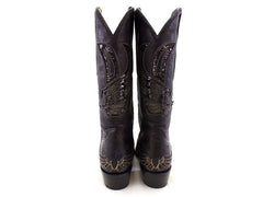 Westernstiefel 38 Schwarz Cowboystiefel Applikationen Paietten Leder spitz Rudel