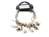ARMBAND BIJOUX PERLEN 7 reihig Weiß / Silber Stoff Modeschmuck Karabinerverschluss