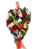 HERZ REISIGUNTERLAGE Rot Weiß Lila Kunstblumen Aufhängung Geschenk Valentinstag
