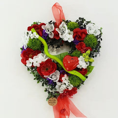 Herz Reisigunterlage Rot Weiß Lila Kunstblumen Aufhängung Geschenk Valentinstag