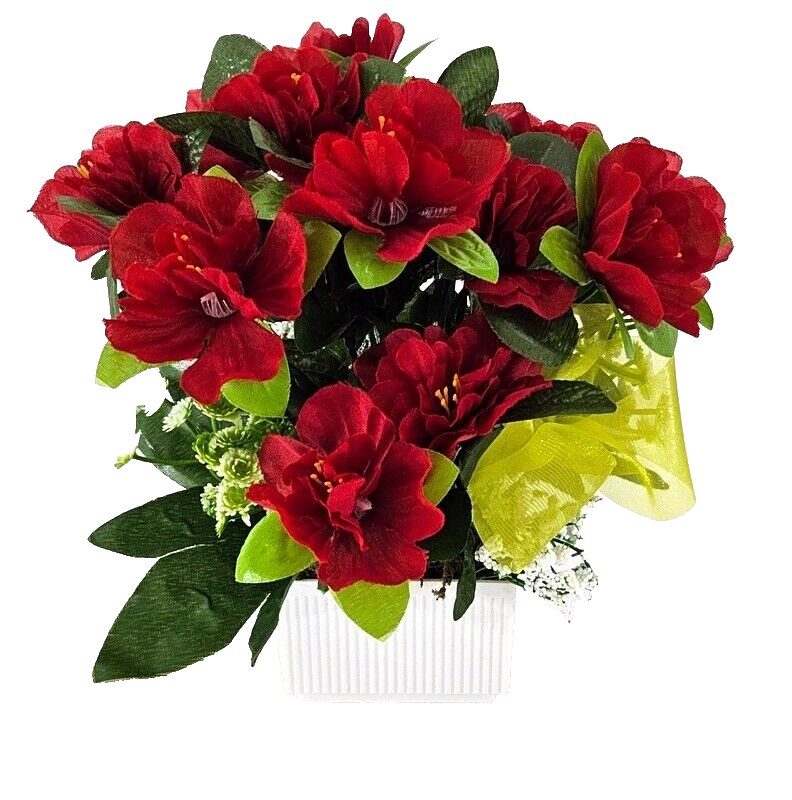 Topfblume Azalee künstlich Rot Weiß Kunstblume mini Schleierkraut Geschenk
