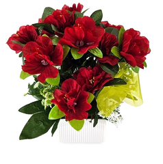 Topfblume Azalee künstlich Rot Weiß Kunstblume mini Schleierkraut Geschenk