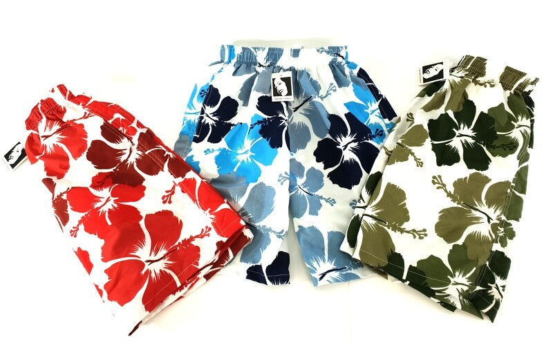Badehosen Kinder 3 für 2 Badeshorts 128 -140 Hibiskus Shorts geblümt Kinder