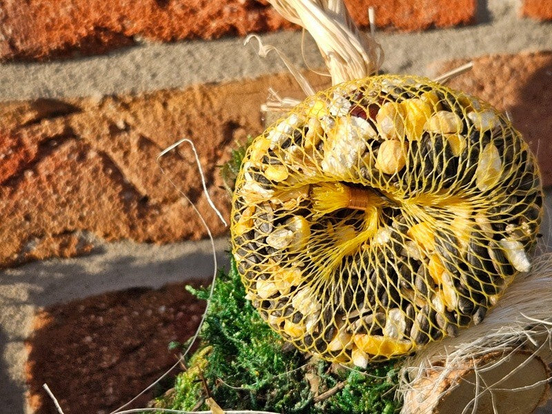 Vogelfutter zum Aufhängen schöne Dekoration Sonnenblumenkerne Mais Erdnüsse Mix