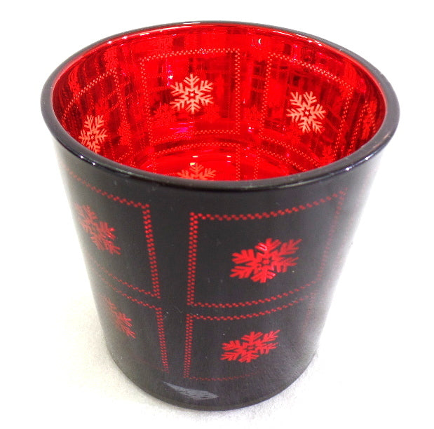 3 Teelichthalter Windlicht Gläser Rot Schneeflocke verspiegelt 8 cm H 7,5 cm D.