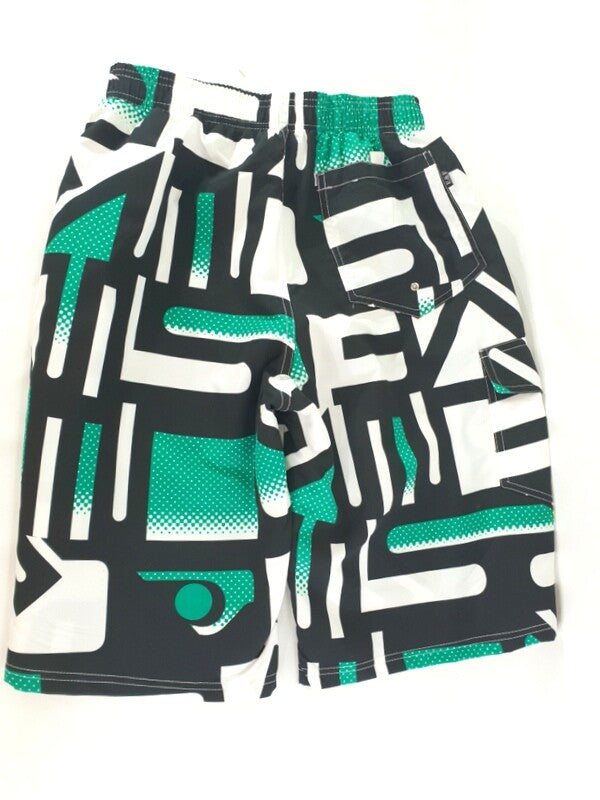 Badehose Badeshorts M Beach Wear E & F Shorts Schwarz Grün gemustert Bermuda