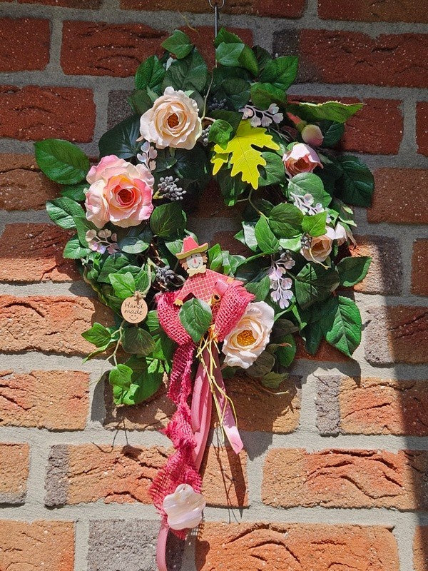 Kranz Tür / Wand Kranz künstlich wie echt Efeu Rosen Rosa Grün 35 cm Dekoration