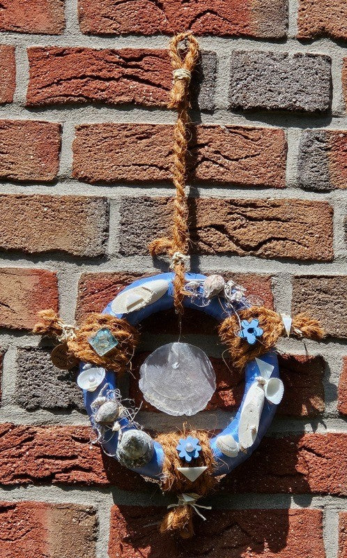 Casa-Poador kleiner Türkranz Wand Kranz Blau Weiß Natur Muscheln 30 D