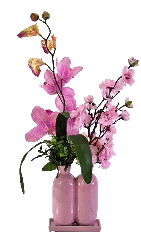 Casa-Poador Vase mit 2 Sträuße Rosa Kunstblumen Cymbidie Dekoration Geschenk