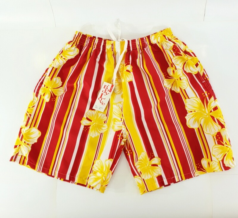 Badehose Shorts M / L Lotus Shorts geblümt gestreift Gelb Rot Weiß Freizeit