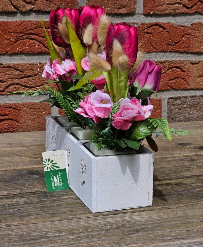 Casa-Poador Gesteck Kunstblumen Tulpen Lagurus Glas künstlich Geschenk Deko