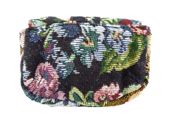 Geldbörse Schwarz Portmonaie Wallet Etui fortlaufendes Blumenmuster Magnetversch