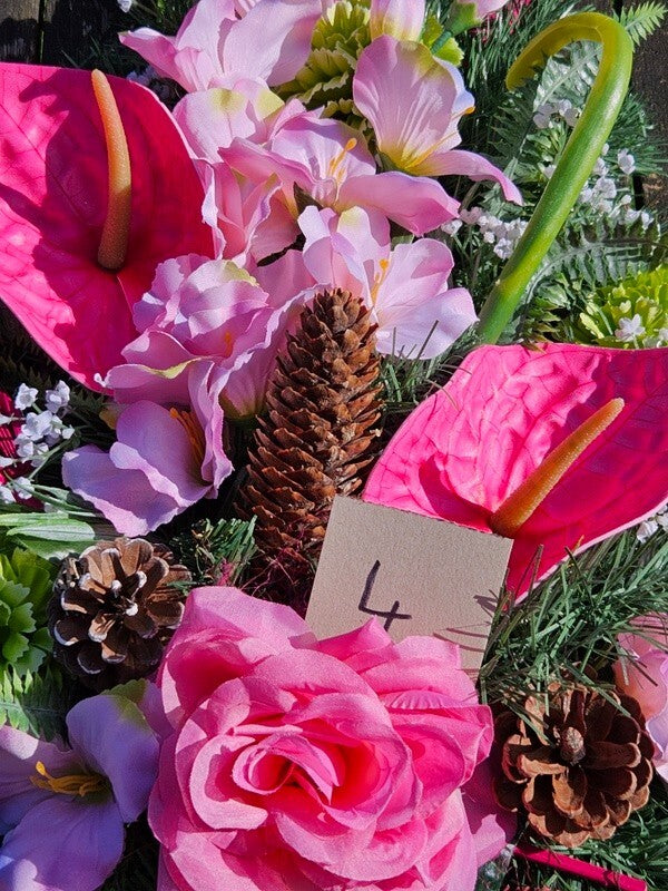 Casa-Poador Grabschmuck künstlich ExotenRosa Naturmaterial Totensonntag Friedhof