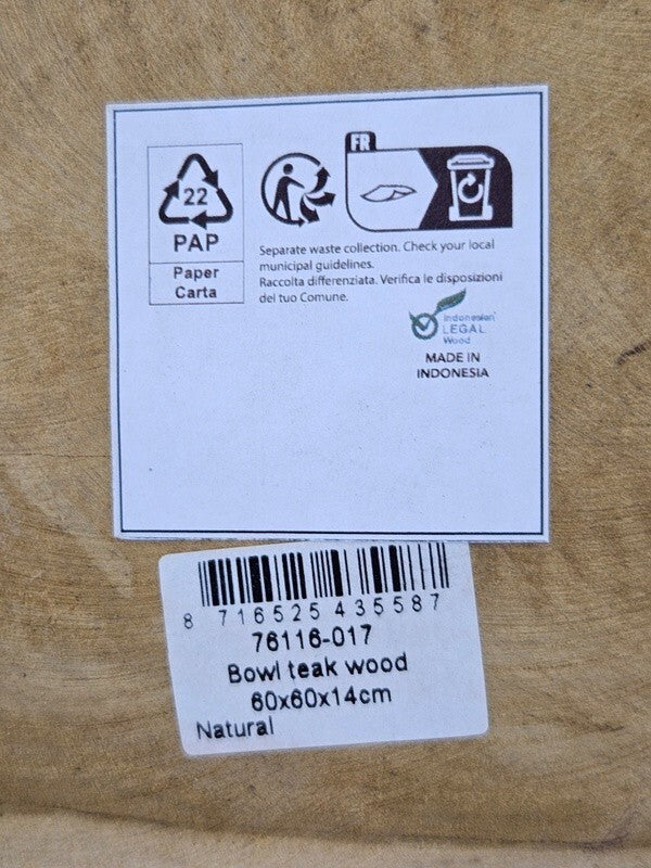 Teak Holz Schale Massivholz XXL 60 cm Dekoschale rund Massiv rustikal Natur Dijk