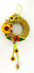 Kranz Tür / Wand Kranz künstlich trocken Grün Gelb Sonnenblumen Lagurus 30 cm
